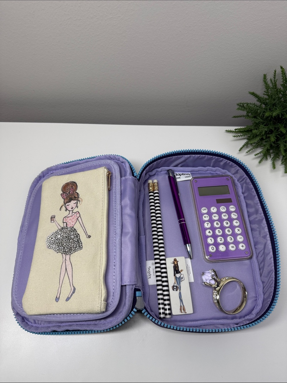 🎀 Kipling Lavender Purple Zip Cosmetic & Accessory Organizer